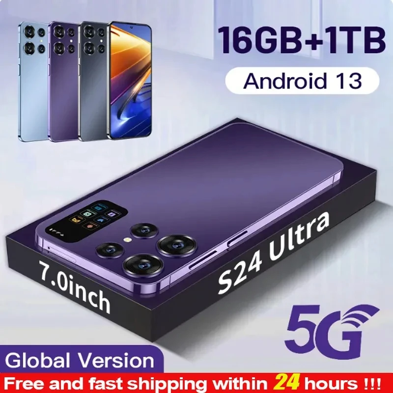 Original S24 Ultra smartphone 7.0HD Screen 16G + 1T 7000Mah Android13 cellulare Dual Sim Face Unlocked 5G Mobile Phone NFC