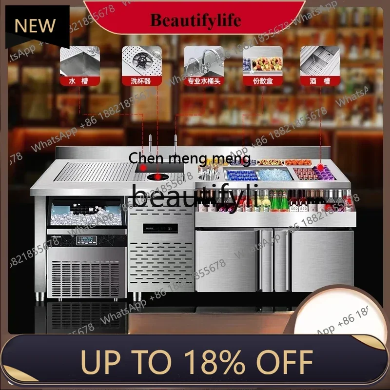 

Stainless steel bartending table, workbench, cocktail bar, full set of bartending equipment, operating bar