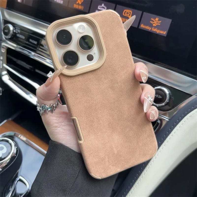 Luxury Suede Lambskin Leather Silicone Soft Case For iPhone 16 15 14 13 12 11 Pro Max 16 Plus Solid Color Matte Shockproof Cover