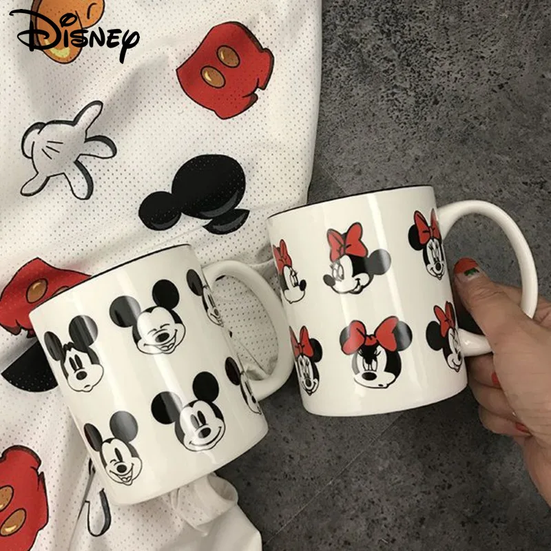 Disney Mickey Minnie Cartoon Anime Couple Water Mug Household Coffee Milk Cup 350ml Breakfast Ceramic Cup Girl Friend Cute Gift