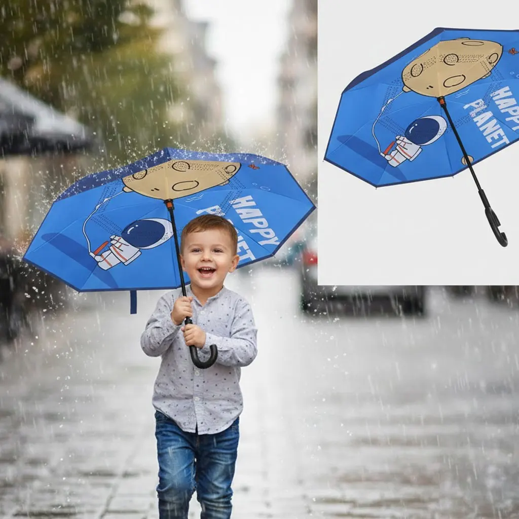 

Детский перевернутый зонт с героями мультфильмов для мальчиков и девочек | Двухслойный обратный складной зонт-палка без капель