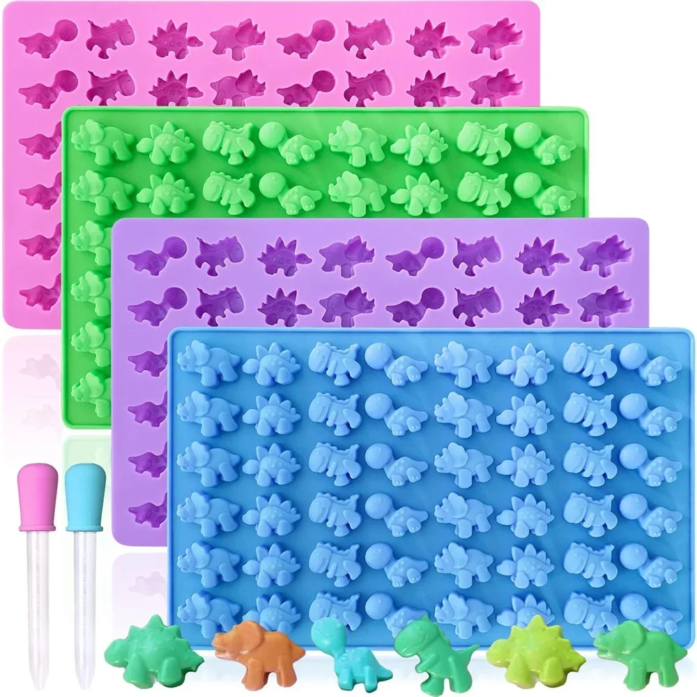 

6 Pieces Mini Dinosaur Silicone Molds with Straws Food Grade Jelly Cake Candy Chocolate Glue Glue Biscuit Molds Kitchen Baking T