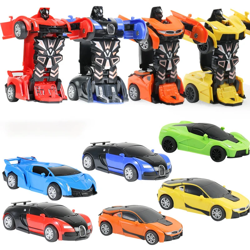 Transforming Vehicle Car Collision Impact Toys One Button Inertia Children Toys for Boys Bugatti Veyron Robot Kids Gift Baby