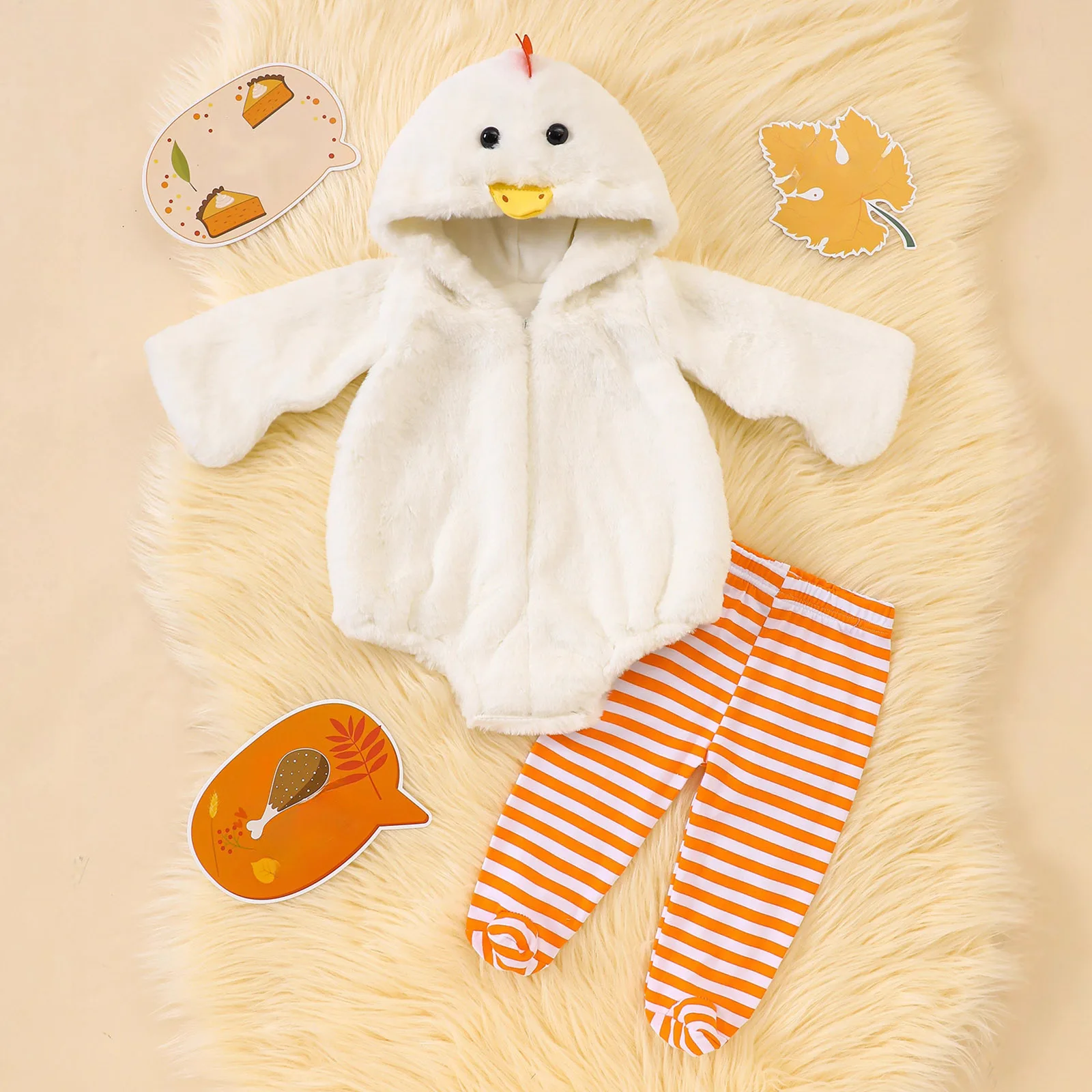 

Interesting Outfits Kid Halloween Thanksgiving Arrival Chicken Hooded Romper With Long Sleeves Footed Pants 2pcs Toddler Clothes