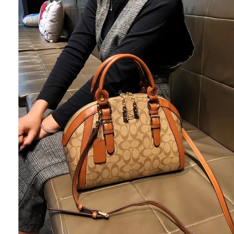 

Women's Vintage Monogram Boston Bag, Top Handle Shoulder Crossbody Purse, Retro Classic Satchel Handbag for Work Office Daily