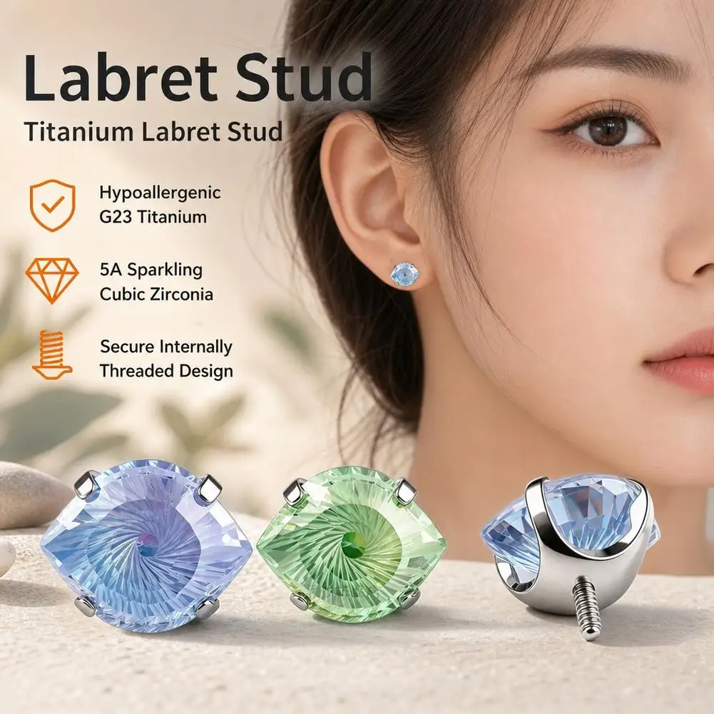 Titanium Conch Piercing Stud Hypoallergenic Colorful Stone Helix Earring Threaded Flat Back Cartilage Stud Piercing Jewelry