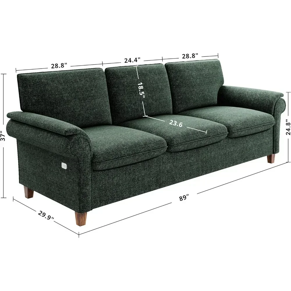 Sofa 89 Inch, Comfy Sofa Couch with USP Port, Extra Deep Seats Modern 3 Seater Sofa, Couch for Living Room Apartment Lounge