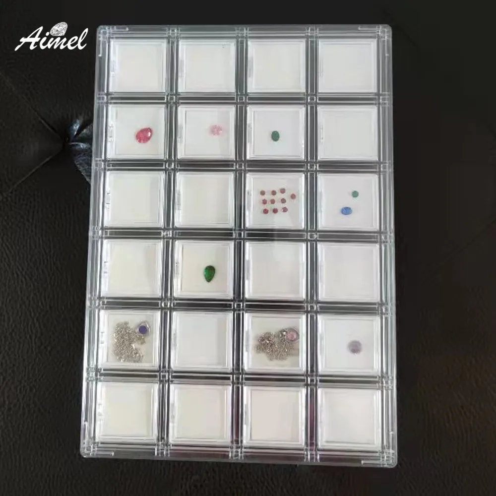 24Pcs Gemstone Display Box Gems Collection Storage Tray With Cover Clear Loose Diamond Pendant Jewelry Organizer Container Box