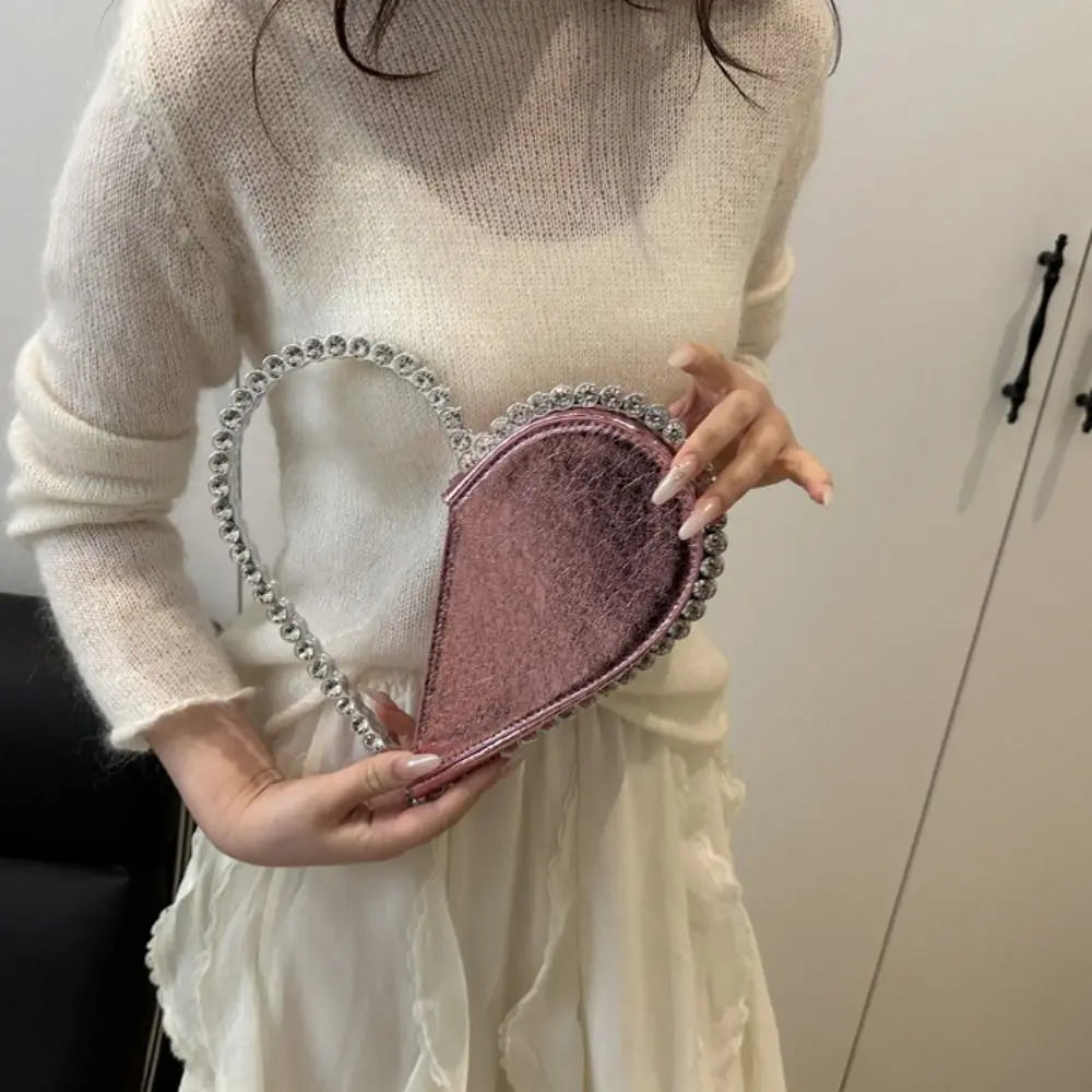 

Вечерняя банкетная сумка со стразами, большая вместительная сумка-мессенджер, сумка в форме любви, сумка на запястье с металлической ручкой, женский клатч