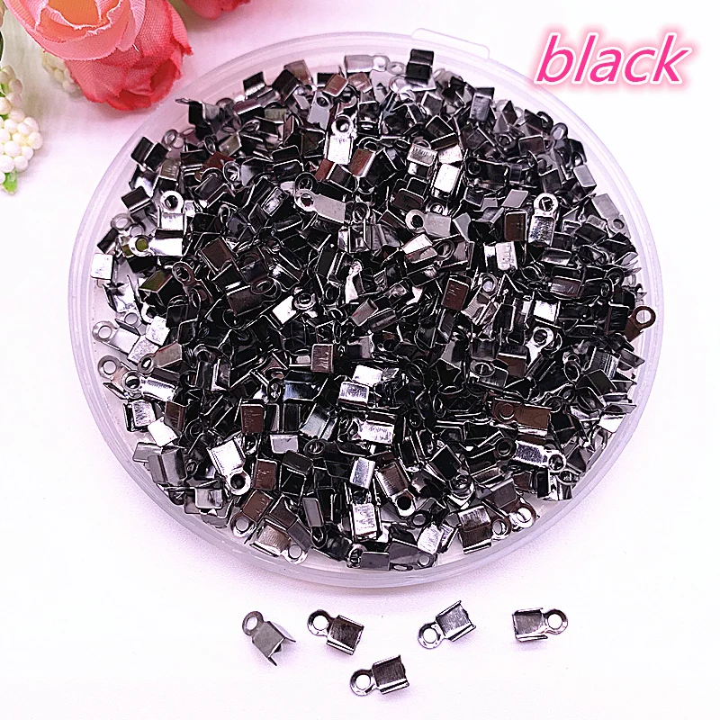 200pcs 4x8mm Leather Cord End Caps End Clasps Crimp Bead Silver/Gold/Dull Silver/Gunblack Plated Connectors for Jewelry Making