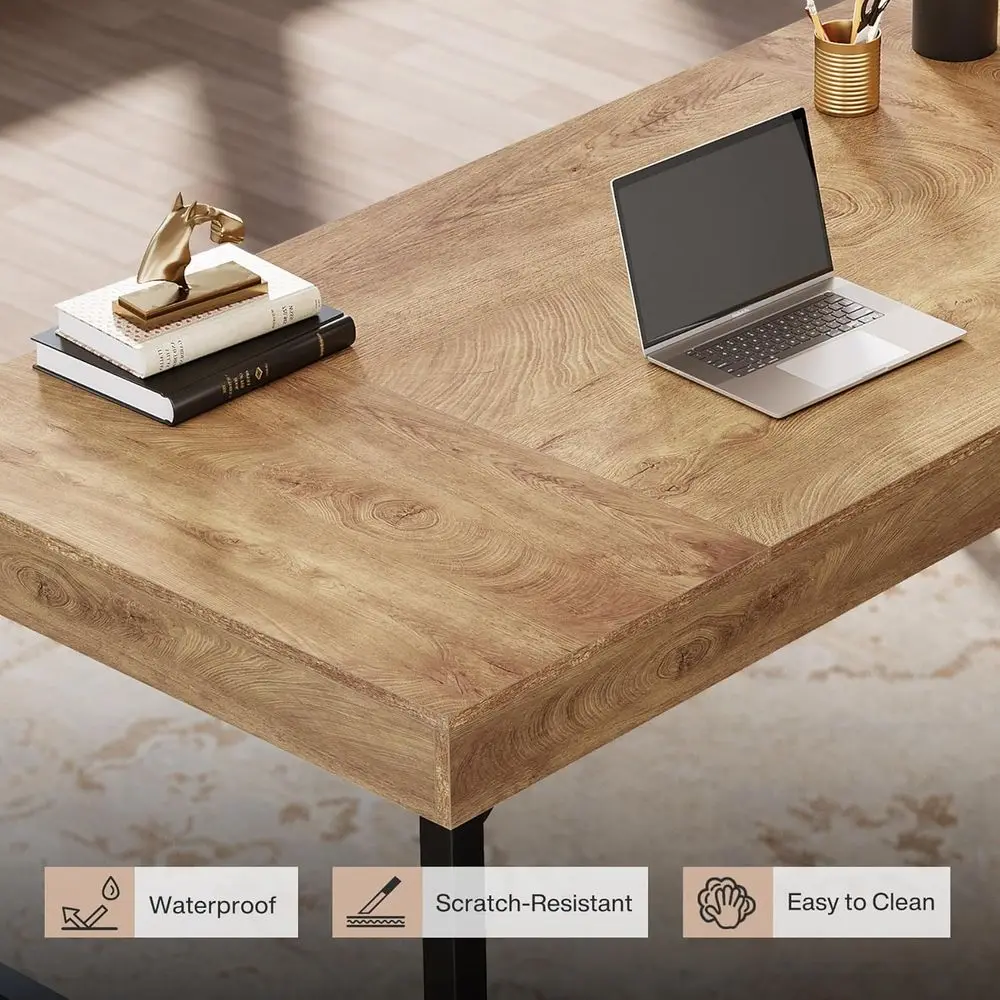 Rustic 55-Inch Industrial Style Home Office Desk with Metal Legs for Laptop, Study, and Business Meetings