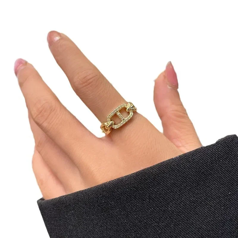 Water diamond letter CD ring, couple opening gold-plated, adjustable pair ring accessory