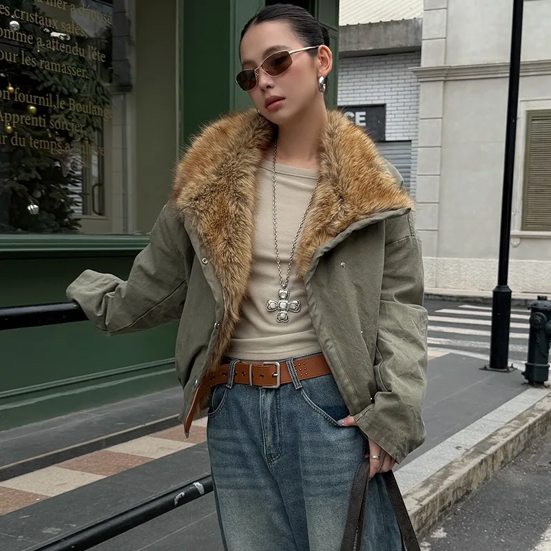 Cappotto spesso lavabile caldo invernale Giacca pelosa retrò con colletto grande 2025 Capispalla da strada alla moda