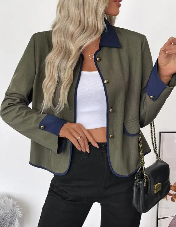 

Autumn Vintage Contrasting Color Patchwork Small Fragrant Style Jacket Elegant High-End Short Jacket for Women