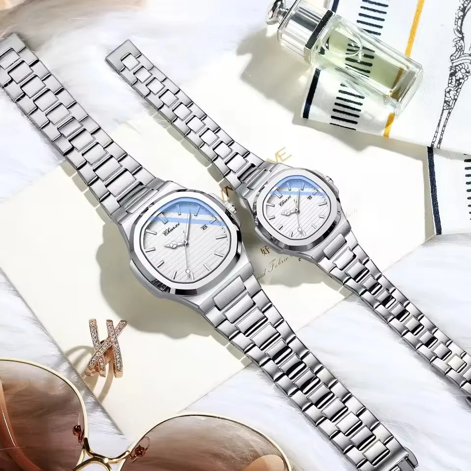 CHENXI 8222 Men and Women's Fashionable Luxury Quartz Watch Stainless Steel Strap Night Light Waterproof Calendar Couple Watch