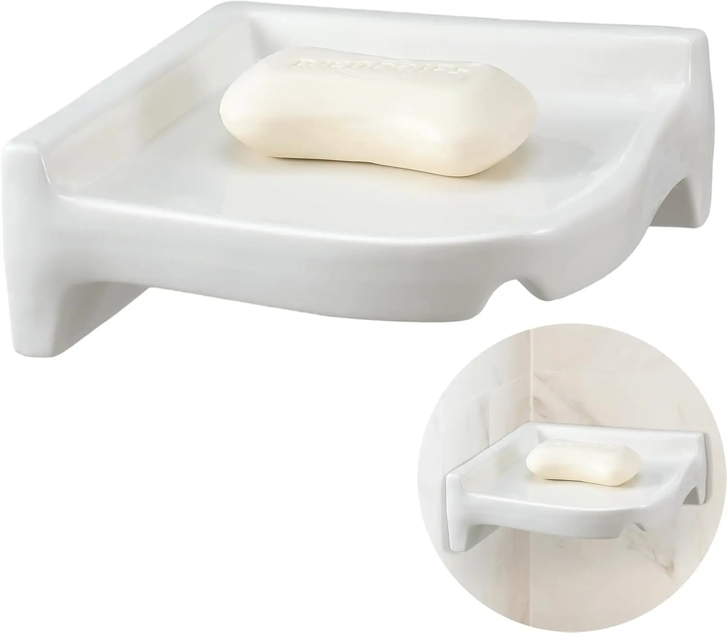 

Ceramic Corner Soap Dish for Shower Wall Tile White Ceramic Soap Holder 7 x 7 x 2.5 Inches Wall Holder for Home Bathtub