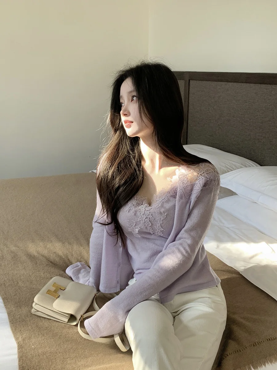 Conjunto de dos piezas de lana de encaje WizAann, Top adelgazante en V y Bot, ropa de punto para ir al trabajo, corte Regular, Color largo Sve