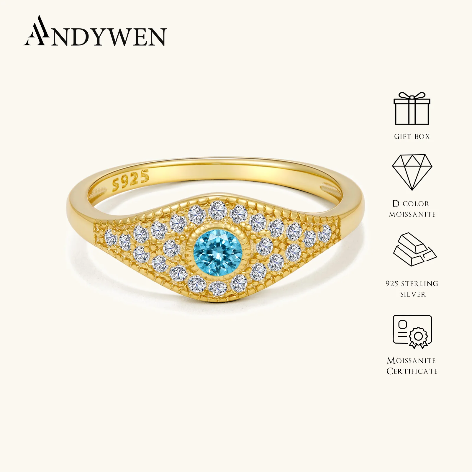 

ANDYWEN 925 Silver Round 1.25mm D Color Sparkling Moissanite VVS1 Ring Luxury Jewelry for Women Anniversary Wedding Gift