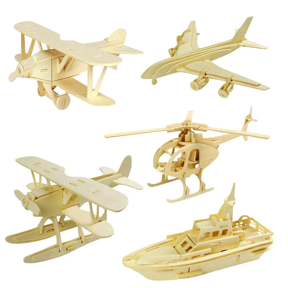 

5Pcs Wooden DIY Puzzle Creative 3D Simulation Patrol Plane Learning Educational Kids Gift 3D Kids Puzzles Wooden Puzzles