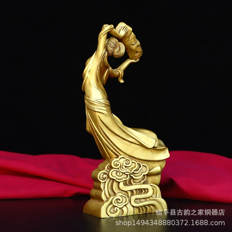 All-Copper Earth Mother Goddess Empress Nuwa Mending the Sky Brass Ornament Home Decor Craft Gift Bronze Statue