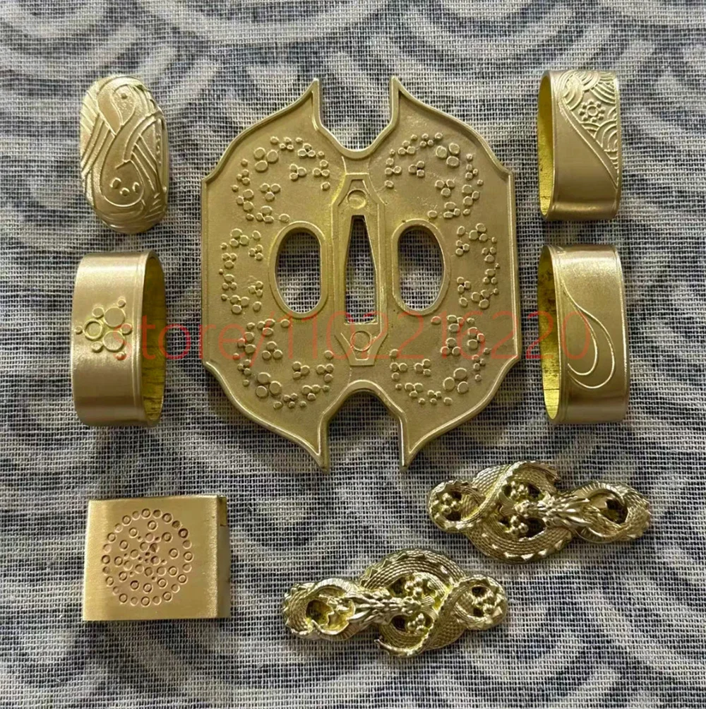 A Set Copper Brass Carved TSUBA KASHIRA MENUKI FUCHI KOIJICHI KOIJIRI Parts For Japanese Sword Tachi Samurai Katana Accessories