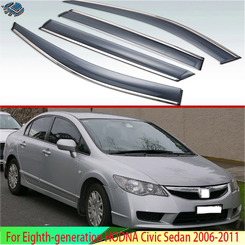 Plastic Exterior Visor Vent Shades Window Sun Rain Guard Deflector 4pcs For Eighth-generation HONDA Civic Sedan 2006-2011