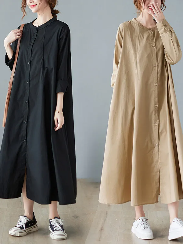 Casual Commute Style Loose Long Shirt Dress over Knee Length Base Layer Women's Fashion Sun Protection Clothing Polyester