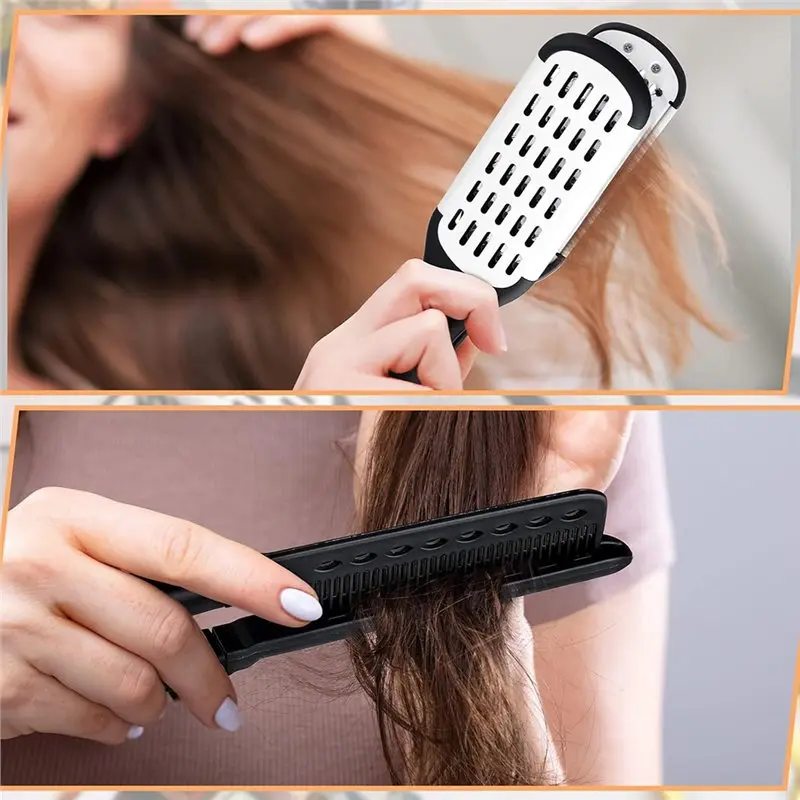 

【GRATEFUL】For Hair Straightening Comb& 2Pcs Double Sided Clamp Brush Flat Iron For Hair Straightening