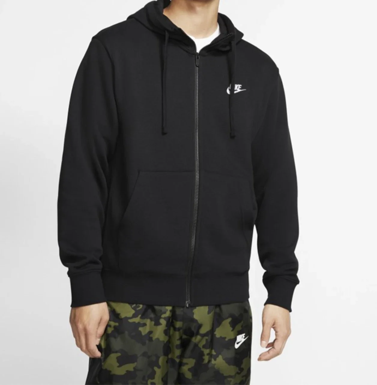 

Nike Solid Color Minimalist Letter Print Casual Hooded Zipper Long Sleeved Jacket for Men Black