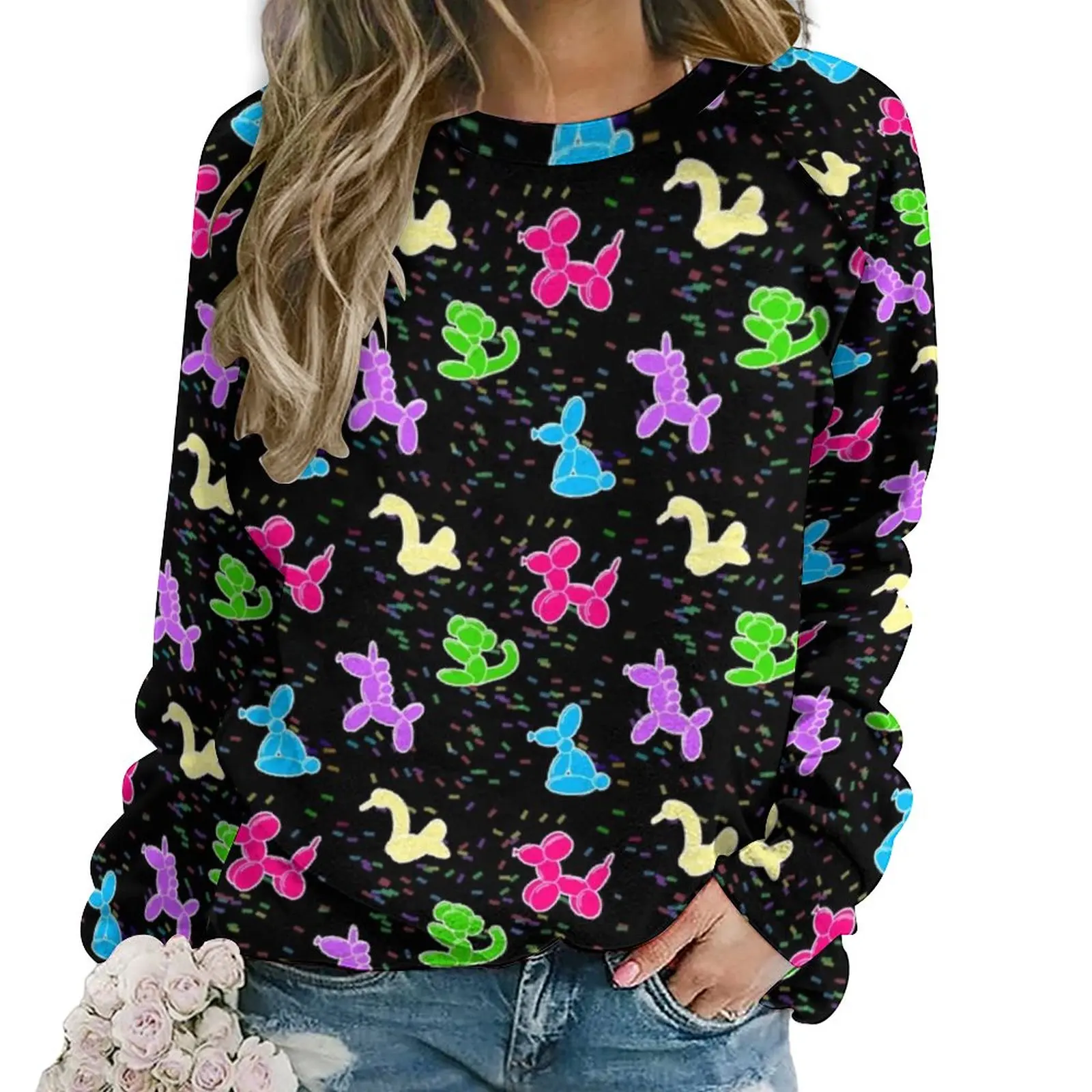 Felpe con cappuccio animali palloncino classico autunno stampa colorata felpa con cappuccio oversize Hip Hop Lady manica lunga grafica estetica abbigliamento Casual