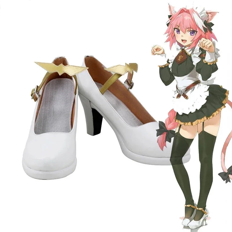 

Игра FGO Fate Grand Order Astolfo Maid, белые туфли на высоком каблуке для косплея, кожаные ботинки для Хэллоуина, карнавала, вечеринки, реквизит на заказ