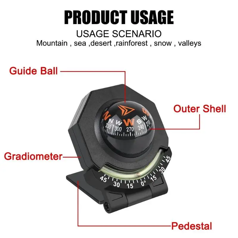 Car Dashboard Compass With Slope Meter 2-In-1 Foldable High Precision  Car Mount Compass Ball Compass For Vehicle Boat