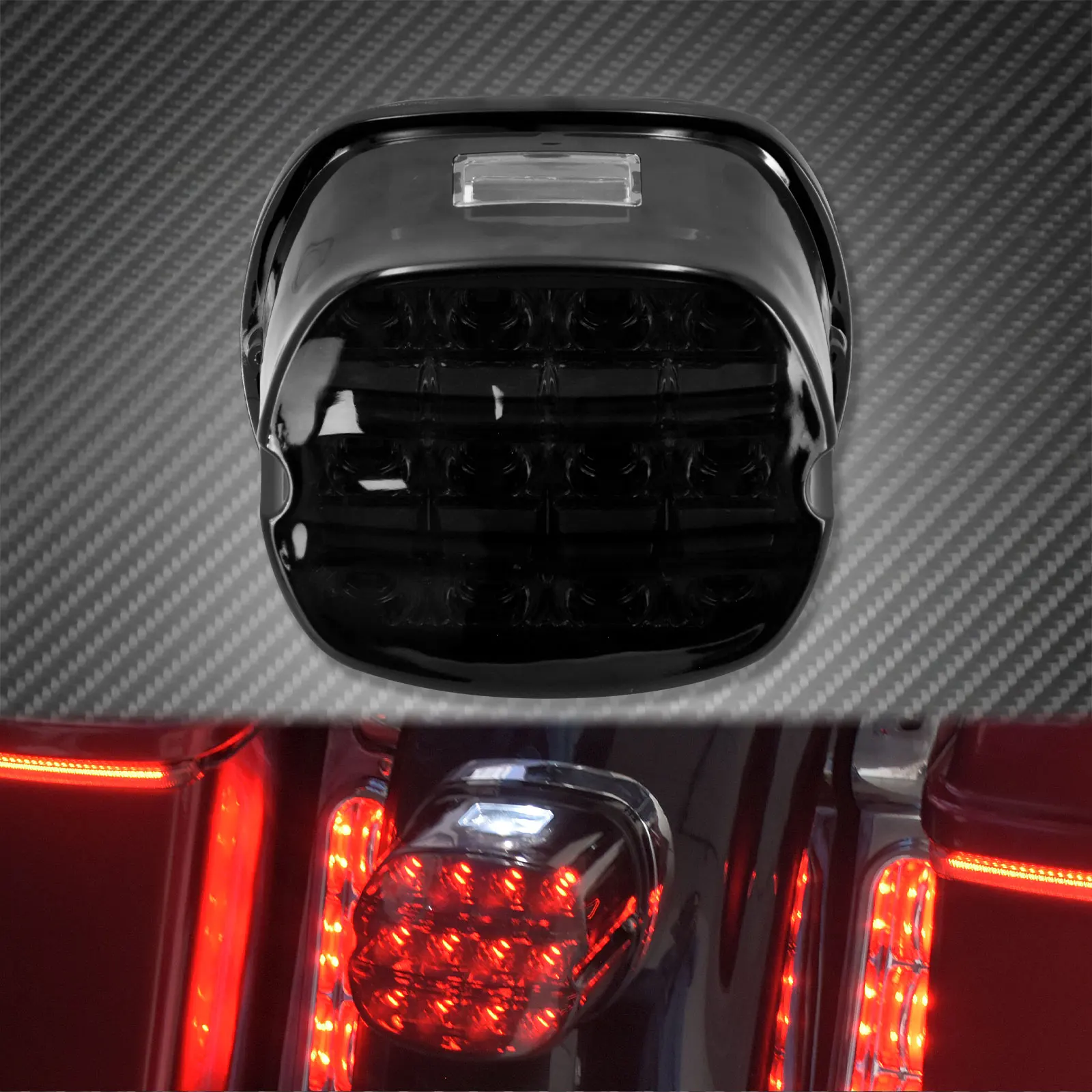 Luz LED de 12V para motocicleta, luz trasera de freno de lente roja/humo, lámpara trasera de matrícula para Harley Dyna Touring Sportster Wide Glide