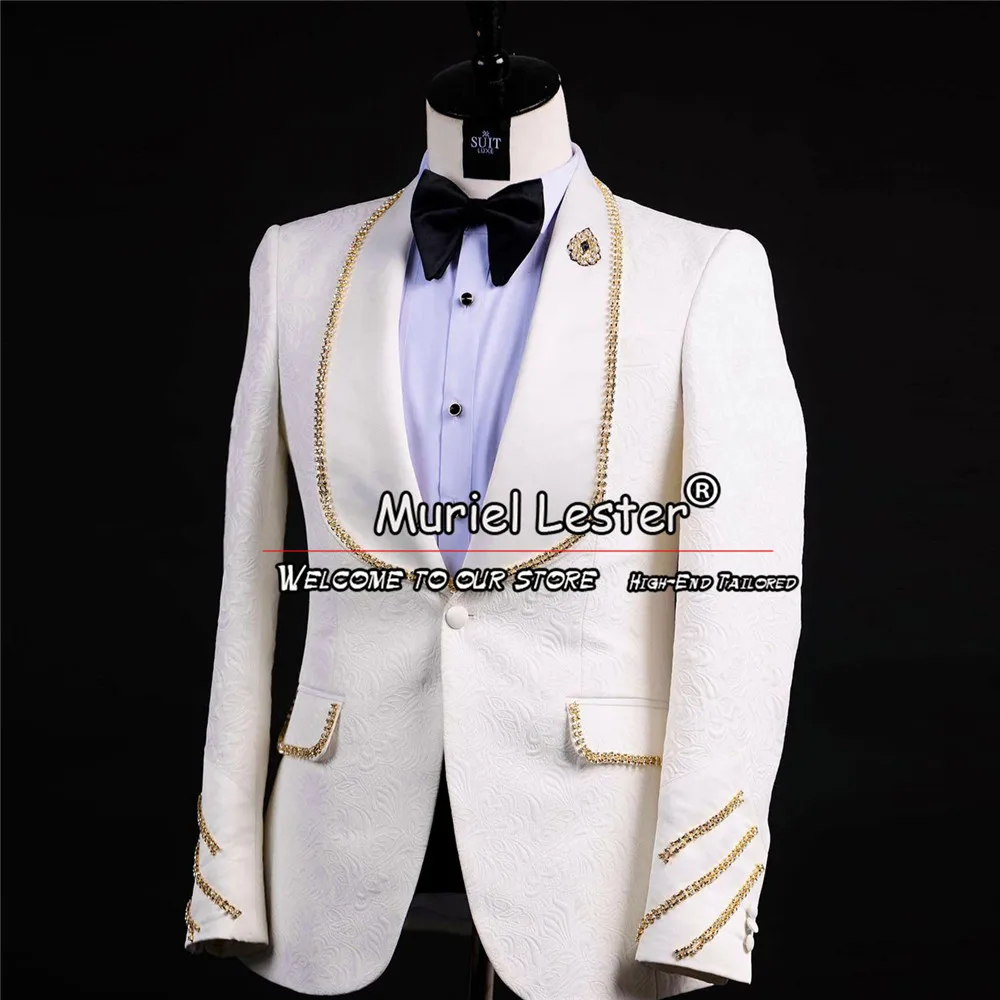 

Groom Wear Wedding Tuxedo Gold Beaded Lapel Blazer Tailor-Made Male Fashion Suit Jackets Tailor-Made Single Breasted Floral Coat