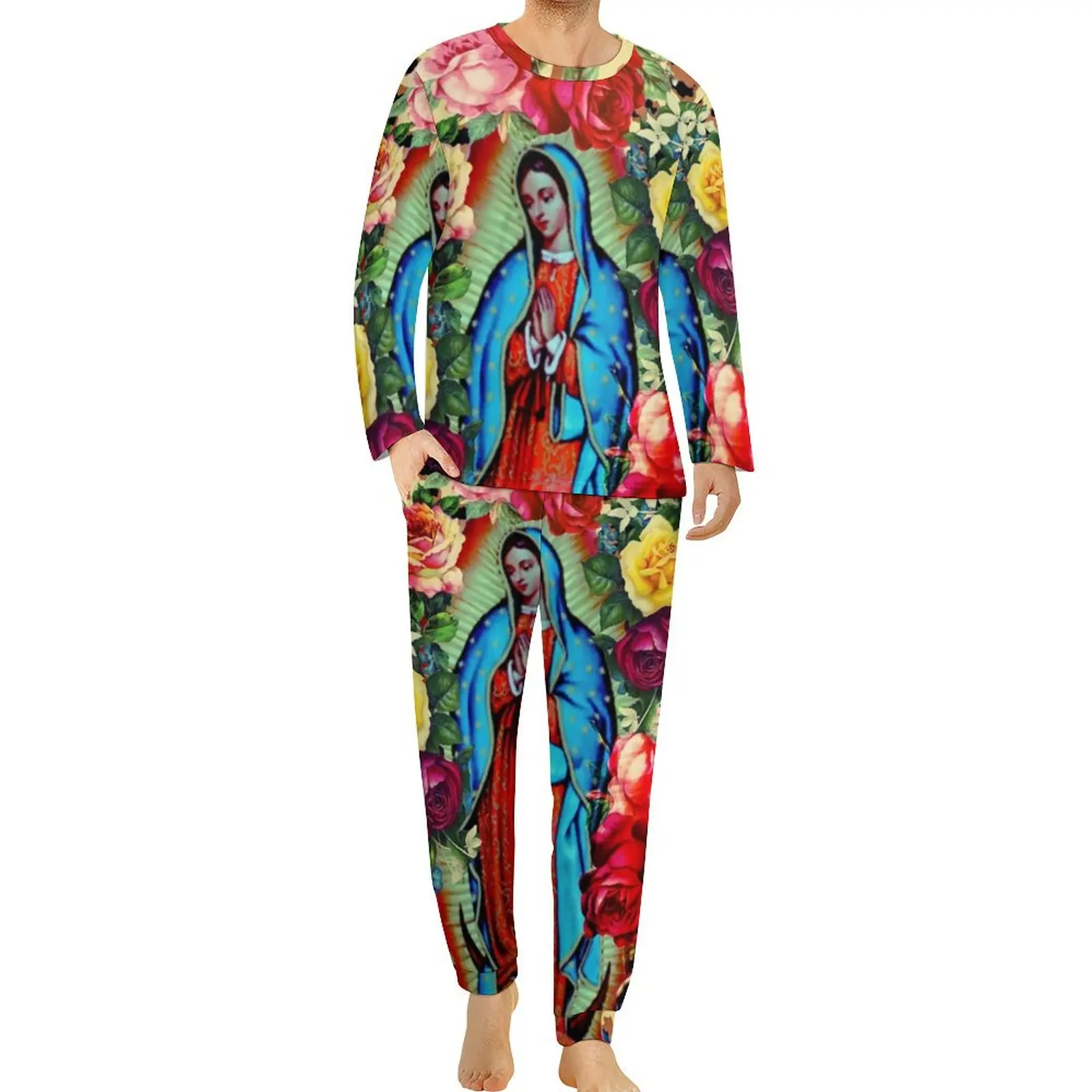 

Virgin Mary Pajamas Autumn 2 Pieces Leopard Print Soft Pajama Sets Man Long Sleeves Room Design Nightwear Large Size