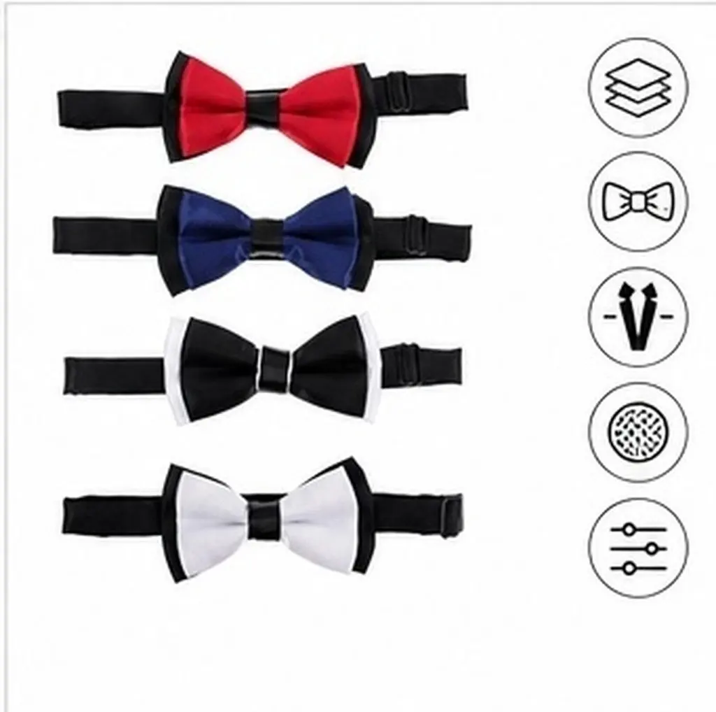 4Pcs Men's Bow Ties Pre Tied Double Layer Adjustable Wedding Tuxedo Formal Black White Bowtie Suit Party Prom Anniversary