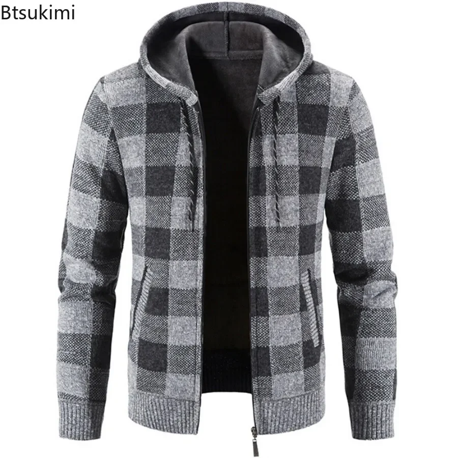 

2024 Men's Winter Clothing Fashion Sweaters Jacket Men Warm Casual Zipper Slim Fit Fleece Hooded Cardigan New Men Knitwear Coats