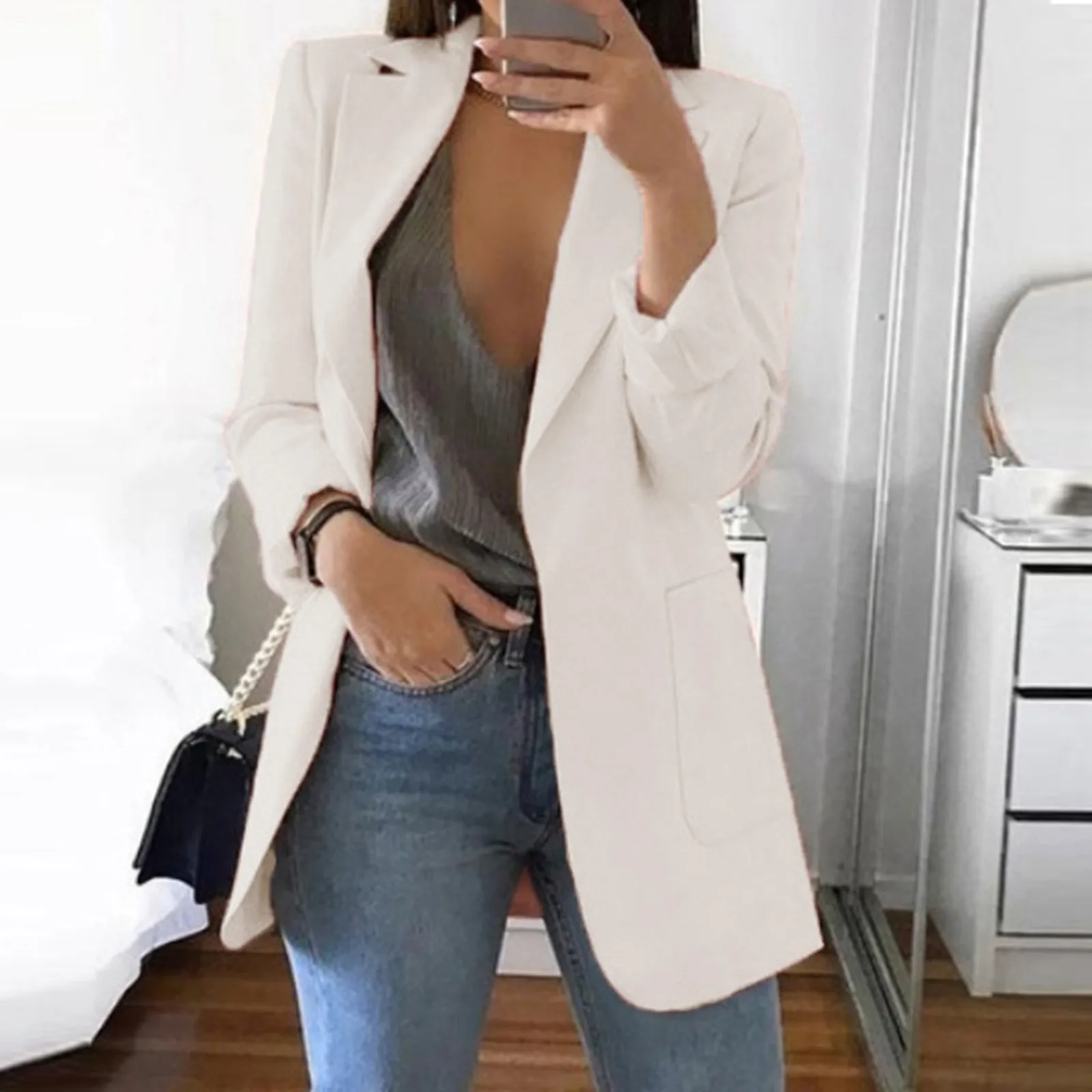 

Women Blazer Suit Jacket Slim Fit Cardigan Elegant Loose Tops Long Sleeve Lapel Casual Jacket Ladies Temperament Office Coat