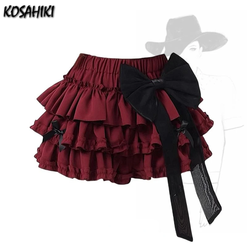 Japanese Kawaii Mini Pleated Skirts Womens JK Jupe Sweet Lolita Solid Bow Skirt 2024 Y2k Aesthetic Ruffled High Waist Faldas