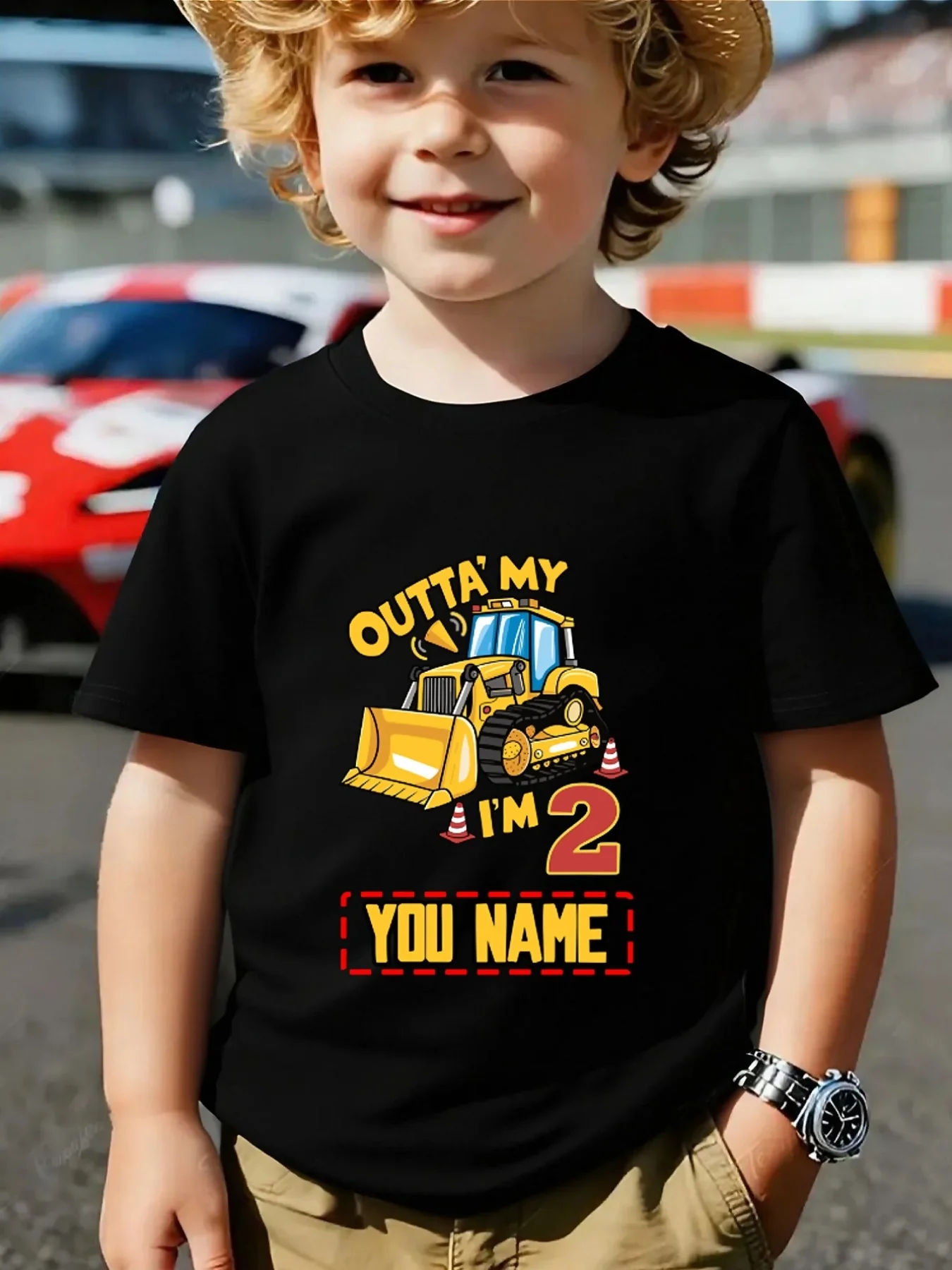 Lovely Personalized Name Two Years Old Truck Graphic Family Matching T Shirts Boys Girls Parent Child Daily Wear Cotton Tops