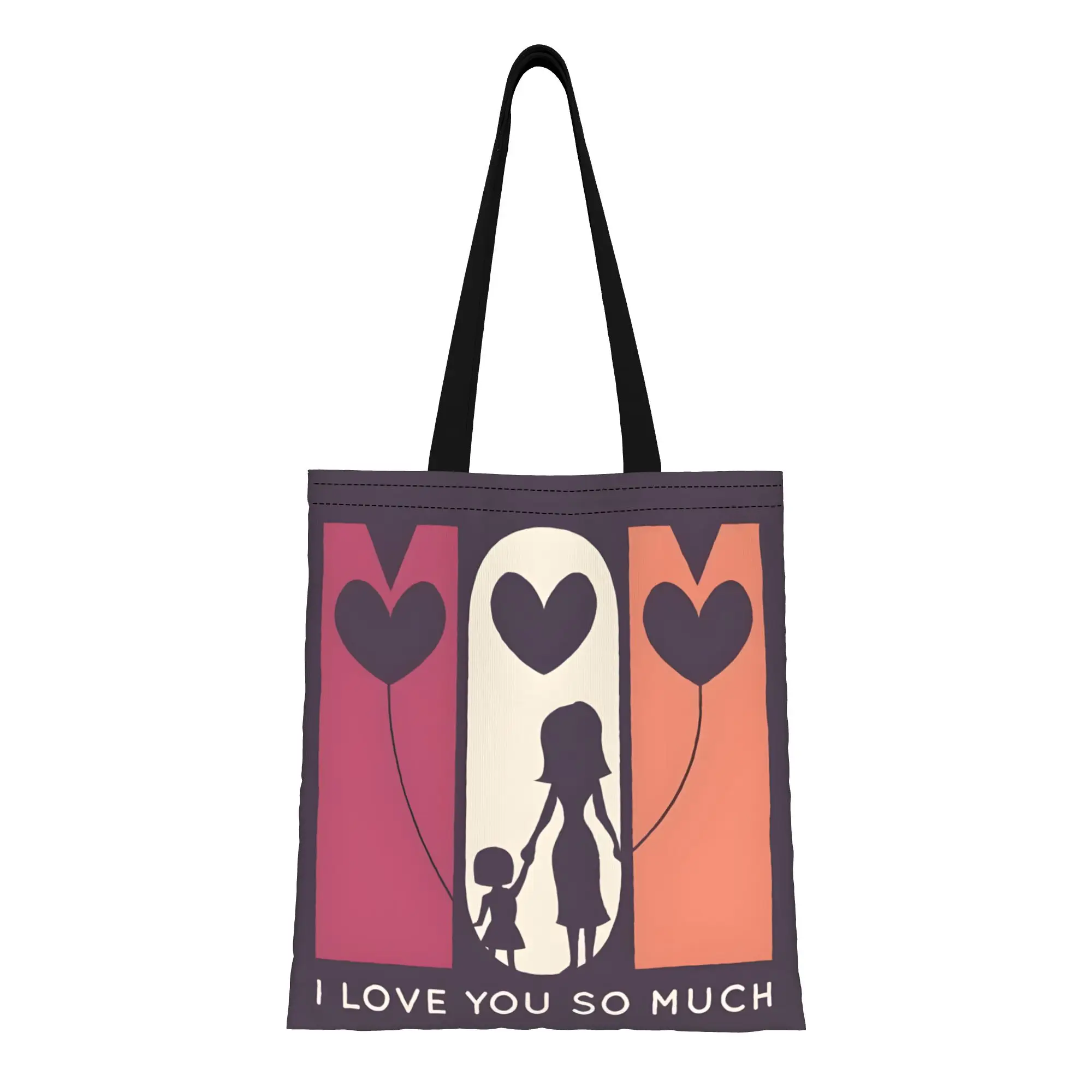 1PC Large Capacity Mama Bear Mother's Day Gift Canvas Tote Bag Foldable Chic Pattern No Closed Design