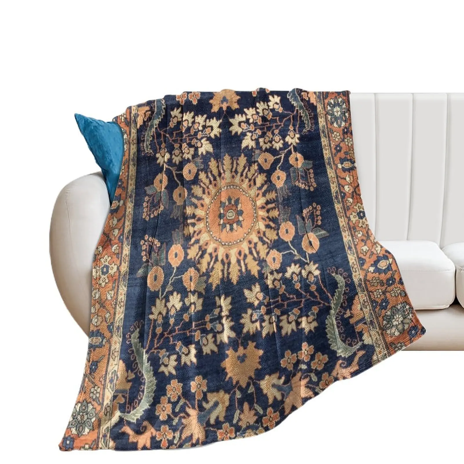 Sarouk Persian Floral Rug Print Throw Blanket Flannel For Decorative Sofa Sleeping Bag Blankets