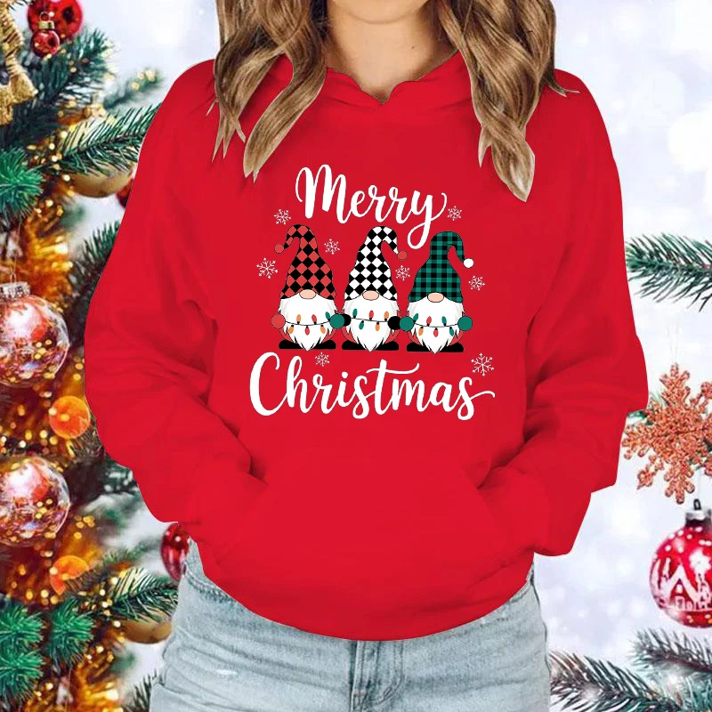 

New Christmas Gnome Print Hoodies Men/Women Fashion Personality Hooded Pullover Merry Christmas Casual Long Sleeve Sweatshirts