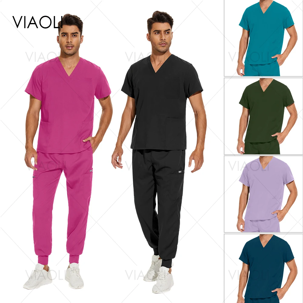 Uniformes médicos Unisex, Tops de manga corta, pantalones, Hospital Médico, enfermería, conjuntos de enfermera, Color blanco, venta al por mayor