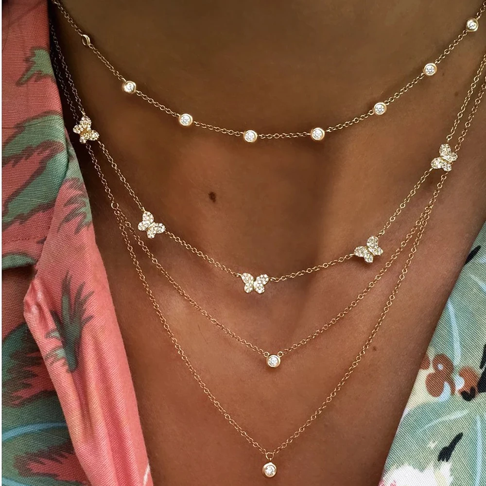 Lato nowy CZ motylkowe wisiorki naszyjnik dla kobiet śliczny piękny wzór ze zwierzętami Minimal delikatny biały CZ 35 + 10cm Choker naszyjniki