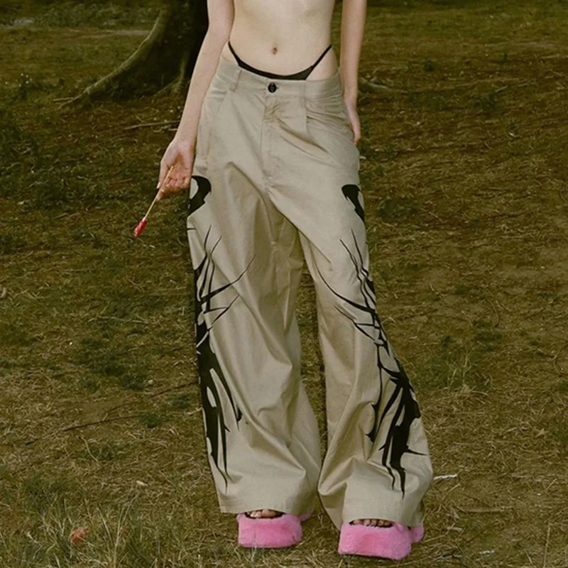 

Europe and United States street casual pants summer personality splash-ink printing color loose low waist straight woven pants