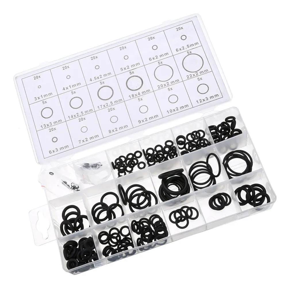 225Pcs Sealing Ring Kit Gasket Assortment Anti-Static Oil Heat Uv Resistant Repair Accessories for Automotive Faucet Industrial