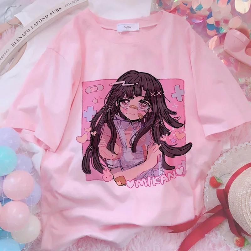 

Kawaii Anime Graphic Print T-shirt Women Harajuku Aesthetic White Tops Casual Tshirt 2021 New Summer Fashion Y2k Female T Shirt