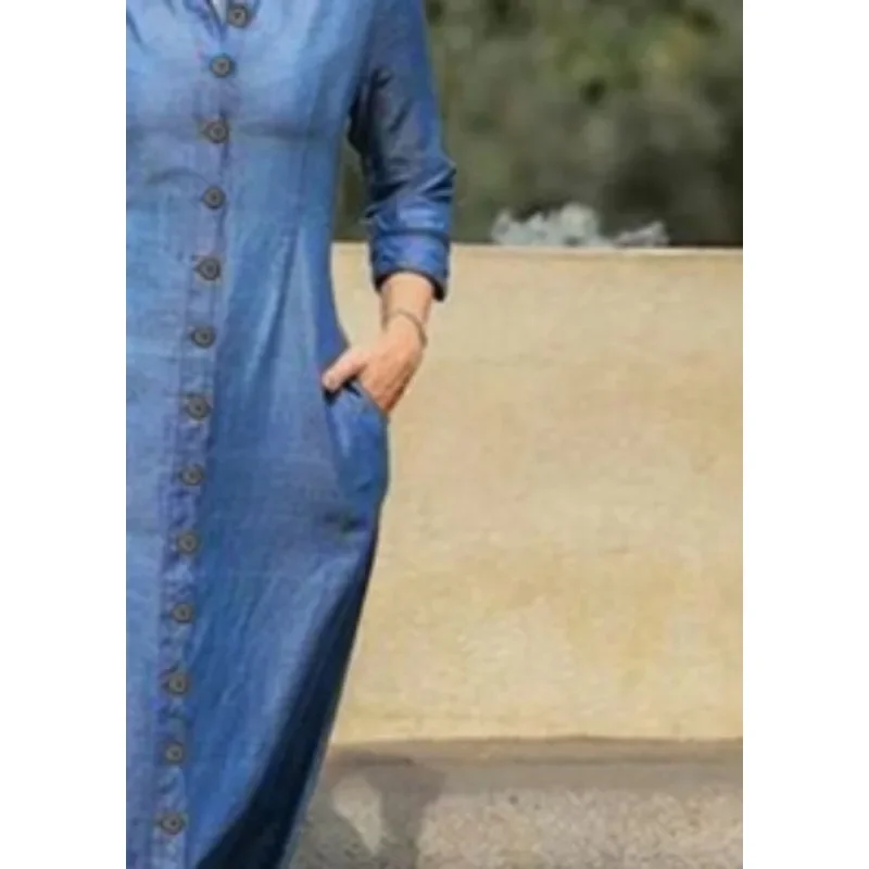 New style denim dress with shirt collar and denim button long skirt