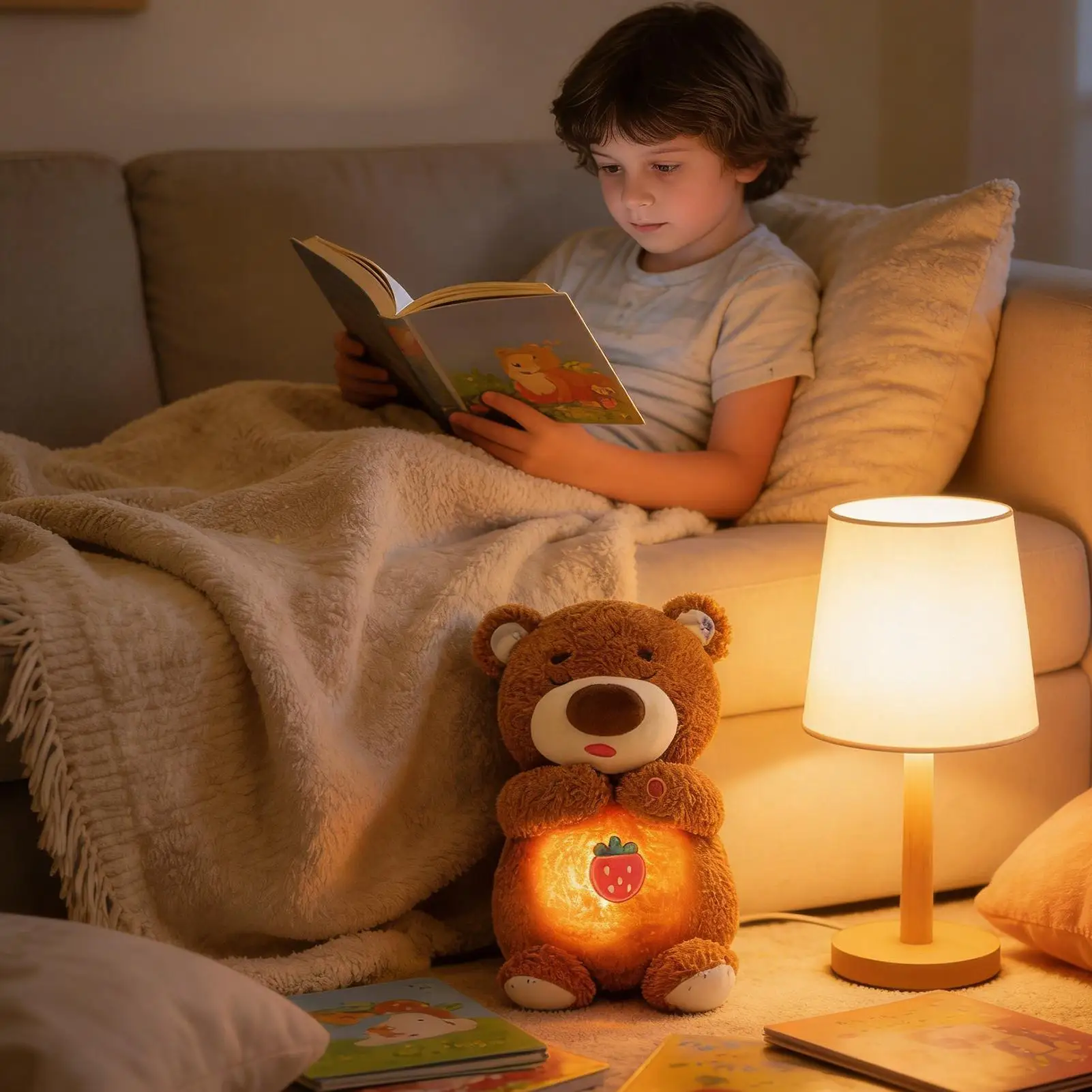 Breathing Bear Cute Bear Calming Soother With Sound & Light Stuffed Animals For Kids Boys Girl Birthday Valentines Christmas